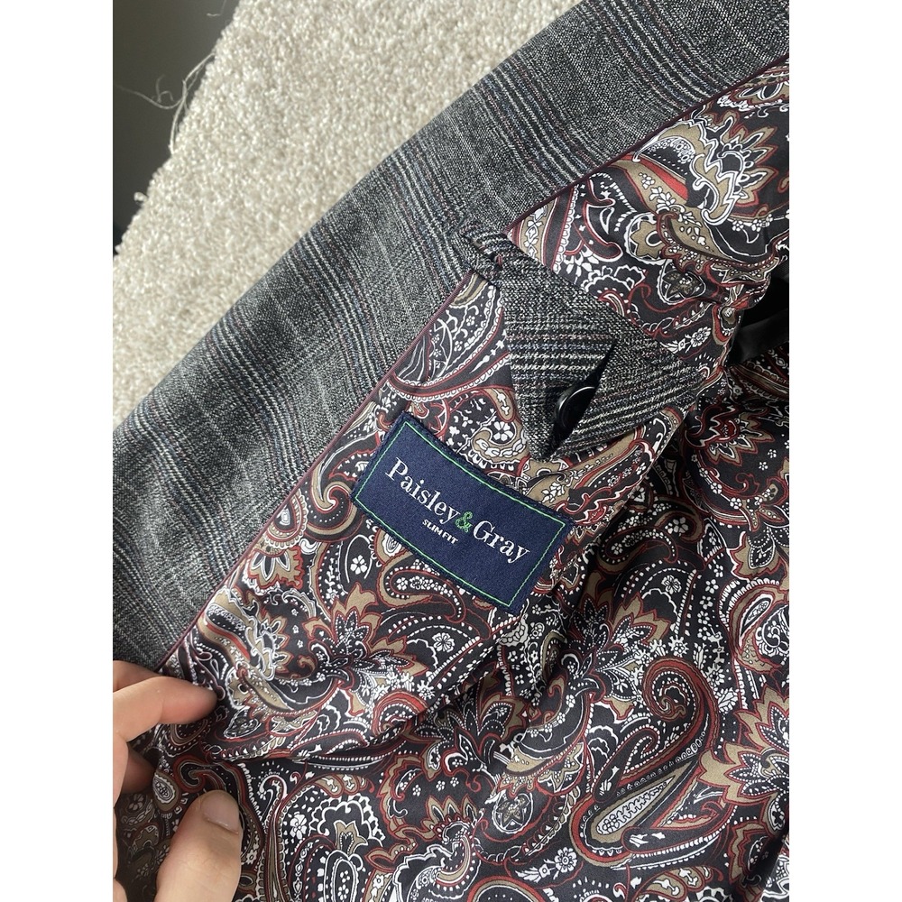 Paisley & Gray Slim Fit Rayon Stretch Gray Plaid Blazer Men 42R Preppy Old Money - Picture 4 of 13